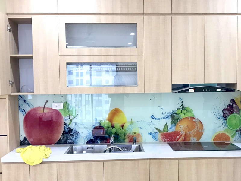Kính ốp bếp chịu nhiệt 3D hoa quả tươi mát