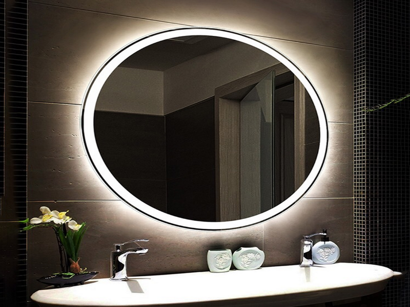 Mẫu gương led nhà tắm hình tròn đèn trắng