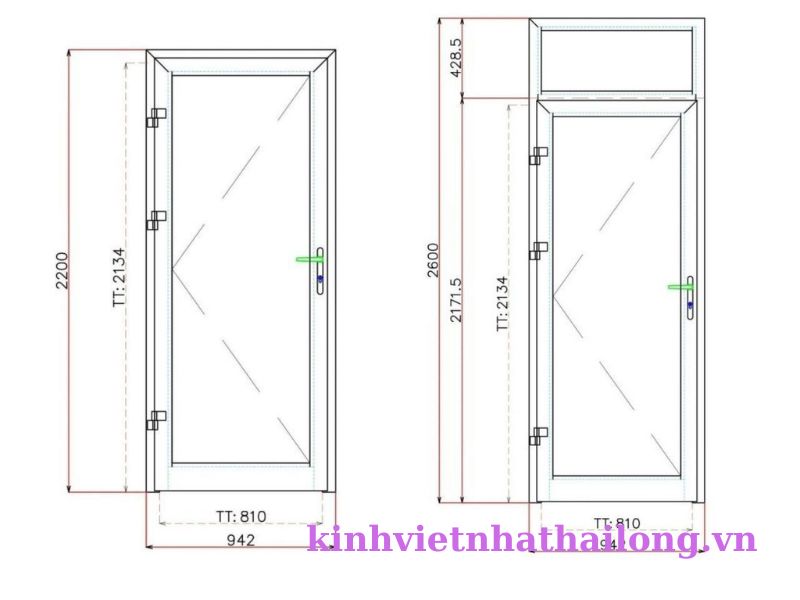 Chiều cao cửa nhà vệ sinh dao động từ 190cm đến 240cm