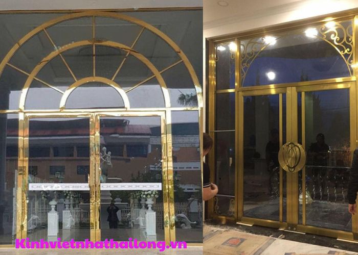 Mẫu vòm cổng inox mạ vàng cho khách sạn